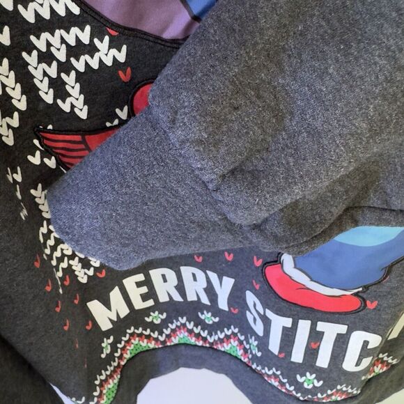 Disney Gray Merry Stitchmas Ugly Christmas Sweater W's M-L Satin Patch Pullover - Picture 7 of 9